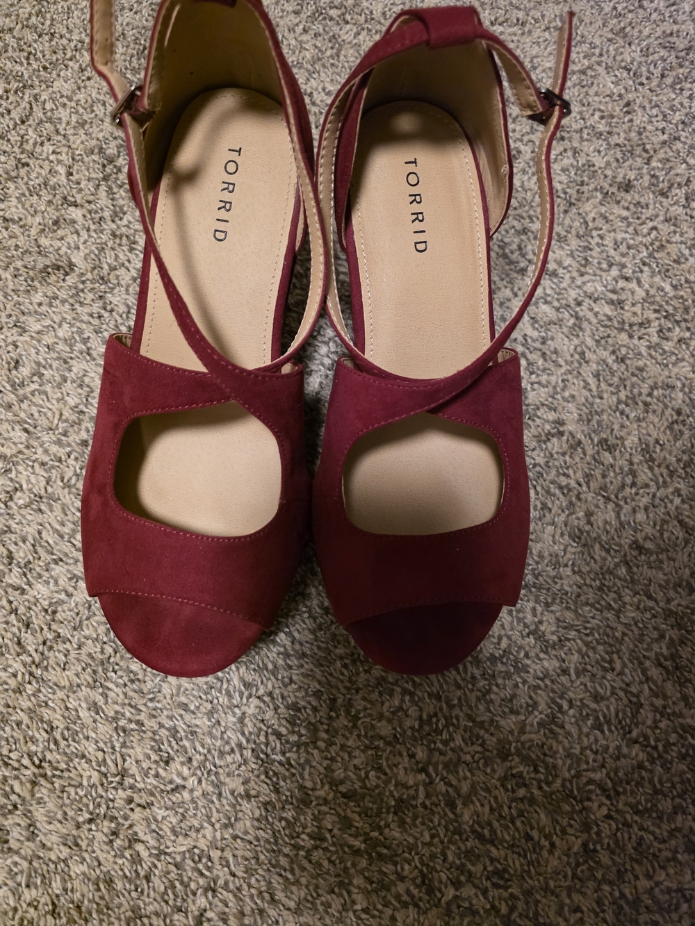 torrid Burgundy Suede Peep-Toe Ankle Strap Heels